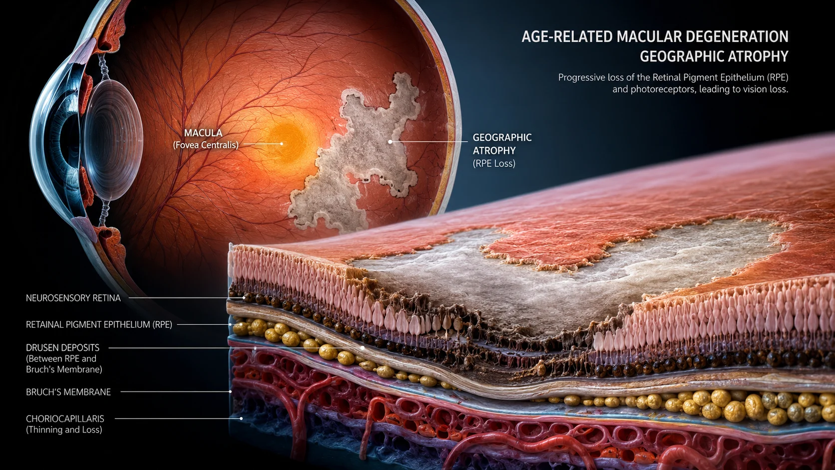 Macular Atrophy: The Biology, Risk Factors, and Emerging Treatments for Central Vision Loss